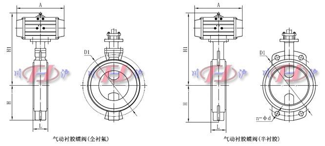 氣動襯膠蝶閥外形尺寸