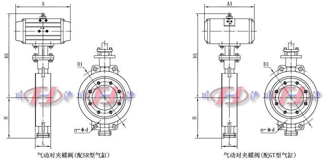 氣動對夾蝶閥外形尺寸