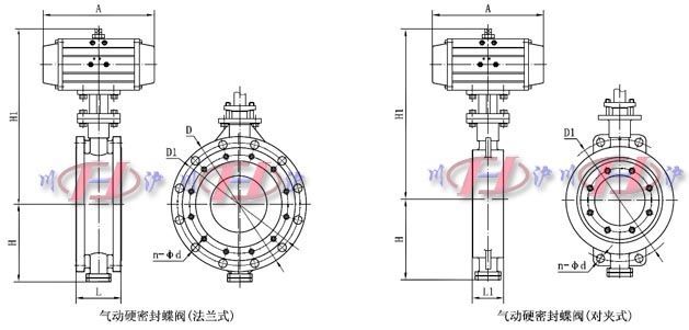氣動硬密封蝶閥外形尺寸
